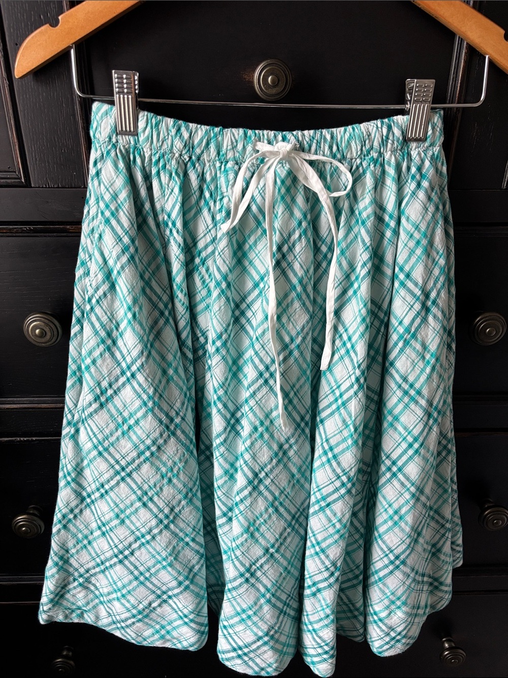 NWT Anthropologie Maeve Skirt size XXS Turquoise/Teal Green Plaid, Midi, A-Line